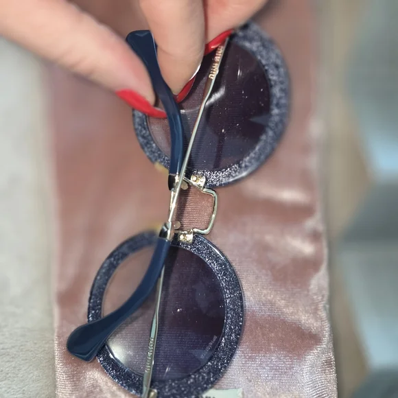 Miu Miu Round Navy Blue and Gold Women's Sunglasses - Picture 4 of 4